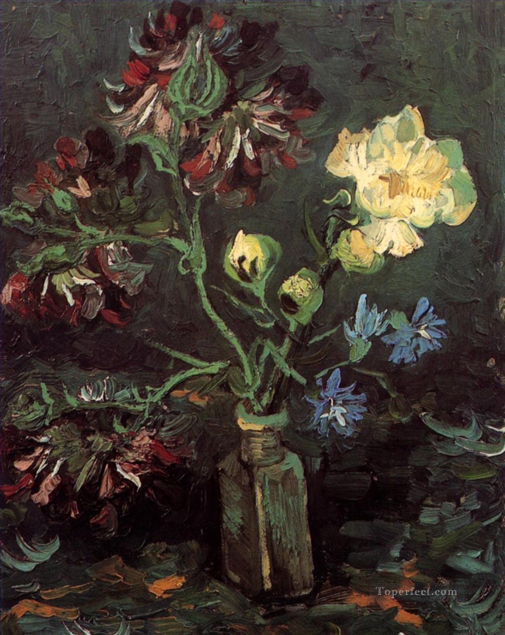 Vase with Myosotis and Peonies Vincent van Gogh Oil Paintings